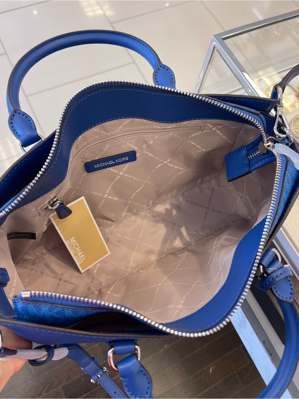 MICHAEL KORS Arden Md Top-Zip EW Leather Tote Crossbody Satchel 
Galaxy Blue
NWT - Picture 10 of 16